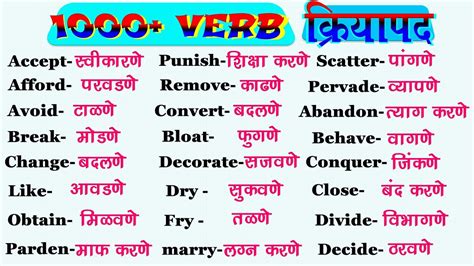 1000 Verb English To Marathi १००० क्रियापदे १ Learn English