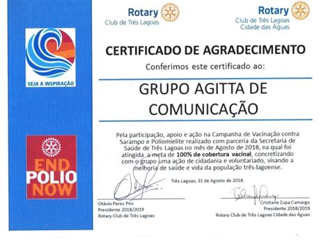 Agitta Recebe Certificado De Agradecimento Pela Colabora O Na Campanha De Vacina O Hojemais