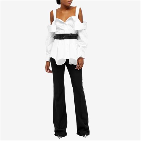 Alexander Mcqueen Deconstructed Off Shoulder Shirt Optical White End