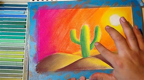 Dibujo Facil Con Gises Pasteles Secos Cómo Dibujar Cactus Y Paisaje