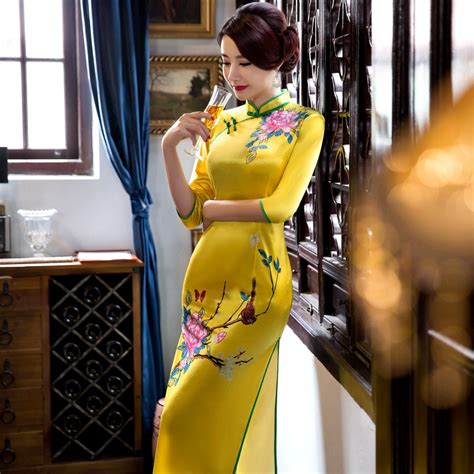 satin velvet chinese traditional cheongsam wedding evening wrap dress full length high slit
