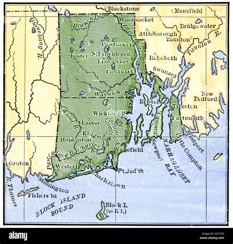 Map Of Rhode Island Showing The Disputed Colonial Boundaries 1660s