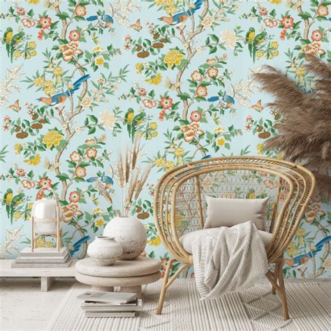 Chinoiserie Hall Wallpaper Dawn Bluepersimmon By Sanderson 217112