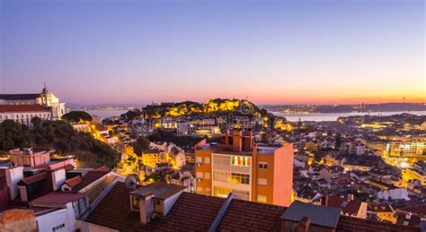 Cityscape Of Lisbon Portugal At Sunset Editorial Photo Image Of