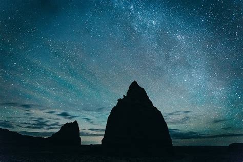 Silhouette Of Rock Formation Wallpaper Starry Sky Hills Night Hd