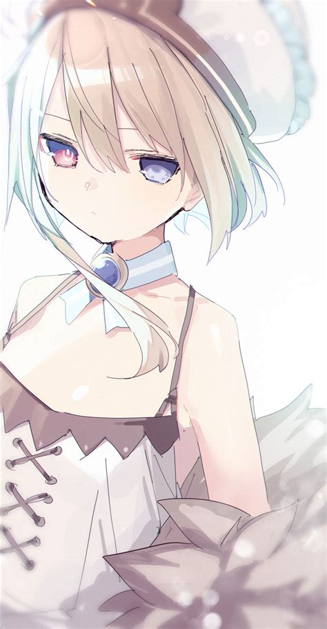 safebooru 1girl absurdres bare shoulders blanc blue eyes brown hair buran buta closed mouth