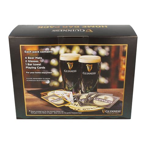 Official Guinness Home Bar Pack With Mats Glasses Towel And Cards