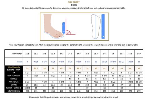 Women S Shoe Size Chart Printable