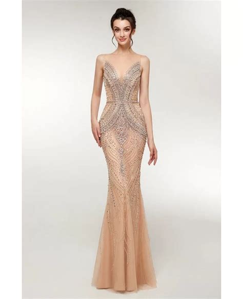 Sparkly Sexy Slimming Champagne Mermaid Prom Dress D001