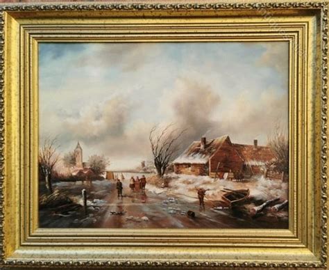 Antiques Atlas Dutch Winter Landscape 19th Manner Oil Painting