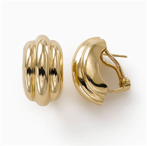 Puffed Ribbed Button Earring with Clip Post, 14K Yellow Gold ...