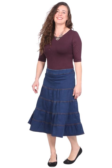 Denim Skirt Tiered For Women Long Skirts Kosher Casual