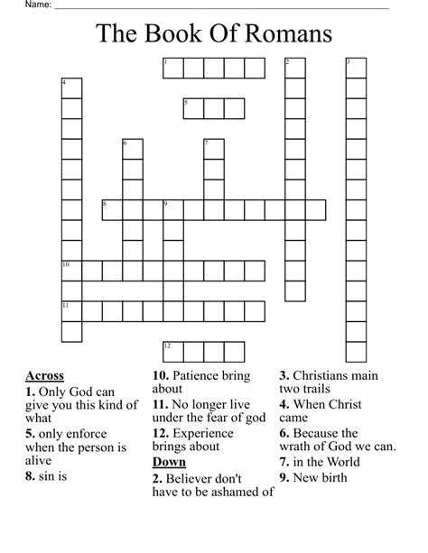 The Book Of Romans Crossword Wordmint