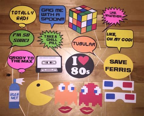 Totally Rad Package Of 1980s Themed Photo Booth Party Props Each Prop