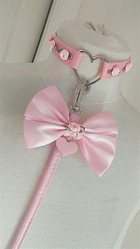 Luxe Petplay Ddlg Collar And Leash Set Bdsm Vegan Pink Roses Etsy