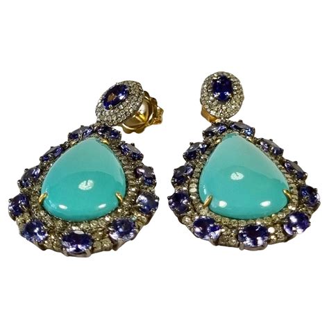 Georgian Large Turquoise And Gold Earrings At 1stDibs