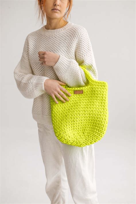 Neon Bag Neon Tote Bag Neon Yellow Bags Crochet Tote Bag Etsy