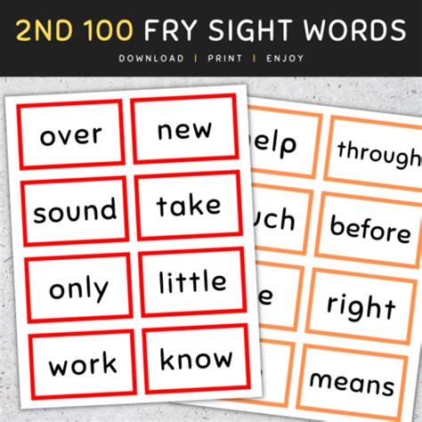 Fry Sight Words Flash Cards Frys Second 100 Sight Words 101 200