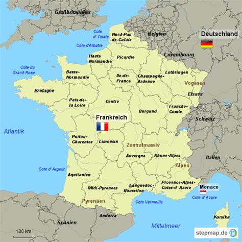 Im vergleich zu deutschland ist frankreich mit ca. Frankreich Regionen Karte | Karte