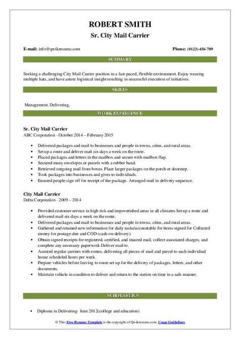 It mentions the goal and objective of your career. City Mail Carrier Resume Samples | QwikResume