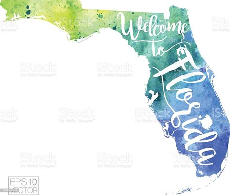 Welcome To Florida Vector Watercolor Map Stock Illustration Download