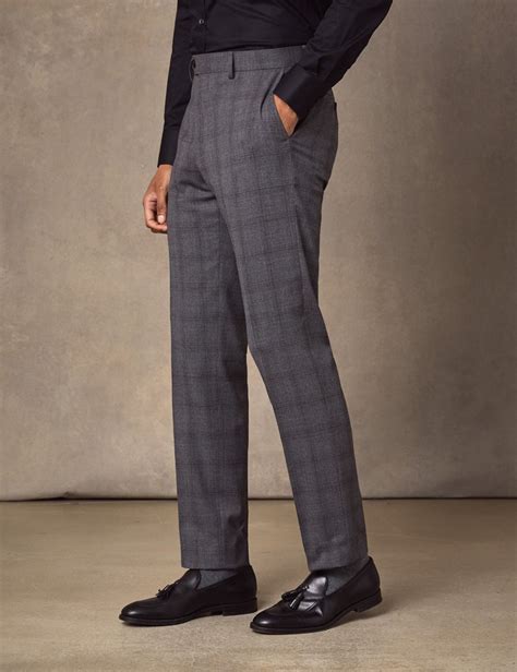 Mens Grey Tonal Check Classic Fit Suit Trousers Hawes And Curtis