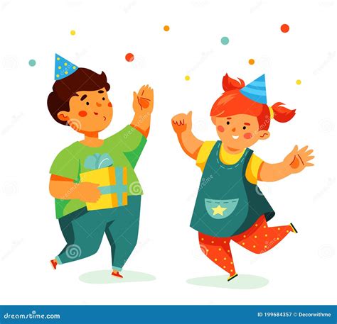 Happy Children Celebrating Colorful Flat Design Style Illustration