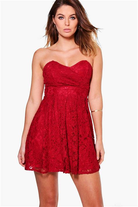 Boohoo Womens Lauren Lace Bandeau Skater Dress Ebay