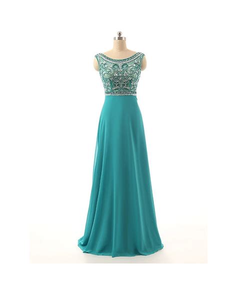 A Line Scoop Neck Floor Length Chiffon Prom Dress With Beading Cy0137