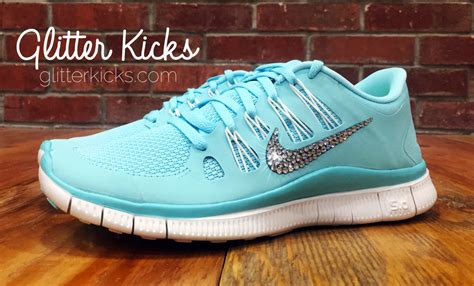 Tiffany Blue Nike Free Run 50 Blinged Out Glitter Kicks Running Shoes