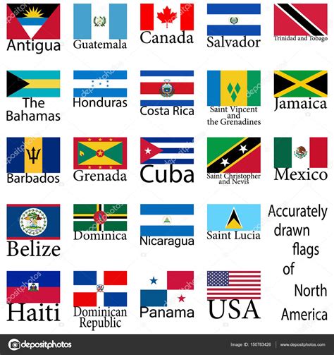 Flags Of The Countries Of North America High Level Of Drawing Vector