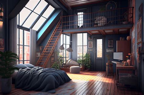 designer master bedroom in loft style ai generated stock illustration illustration of grey