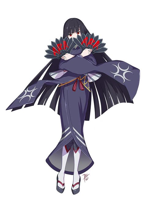 Safebooru 1girl Black Hair Blue Kimono Crescent Fan Full Body Glass