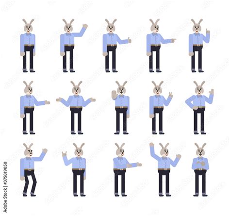 Set Of Rabbit Characters Showing Various Hand Gestures Cheerful Rabbit