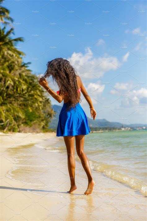 Beautiful Black Girl At The Beach Featuring African African American