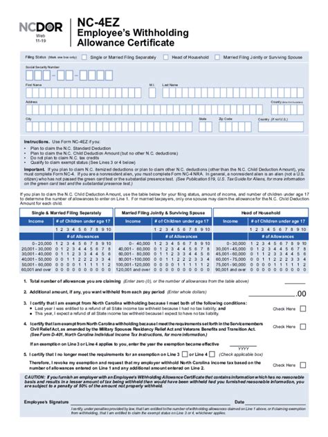 Nc Dor Nc 4 Ez 2019 2022 Fill Out Tax Template Online Us Legal Forms