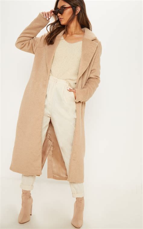 Camel Longline Wool Coat Coats And Jackets Prettylittlething