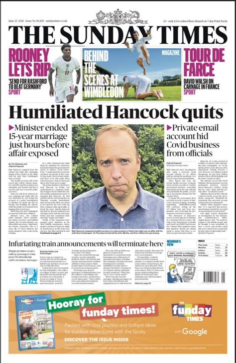 Sunday Times Front Page 27th Of June 2021 Tomorrows Papers Today