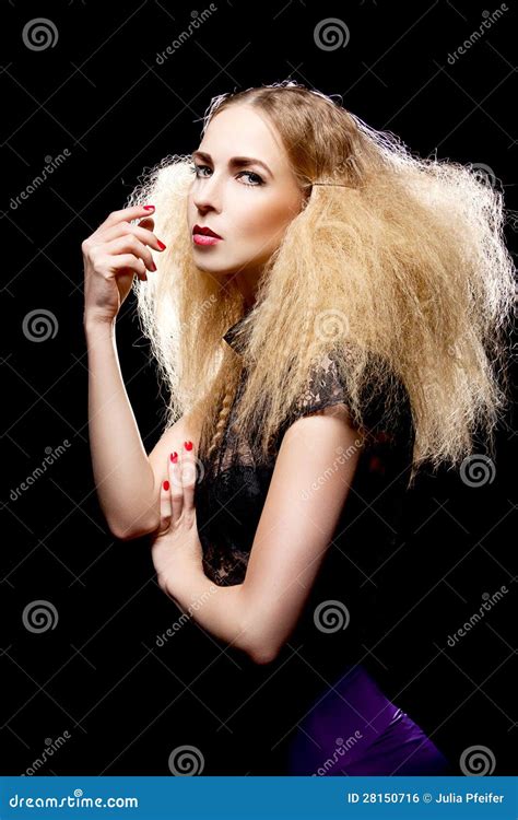 Young Pretty Blonde Woman With Big Hair Fashion Royalty Free Stock Image Image 28150716