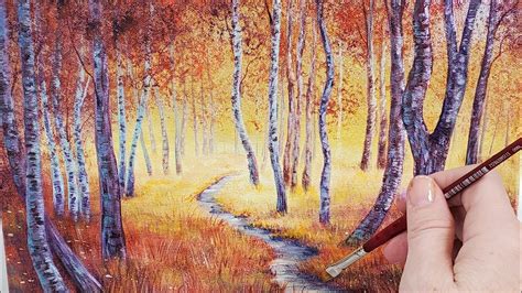 Autumn Forest Path Landscape Acrylic Painting Live Tutorial Youtube