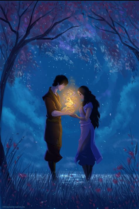 Flame Prince Zuko And Katara With Fire In The Night Of Their Romantic