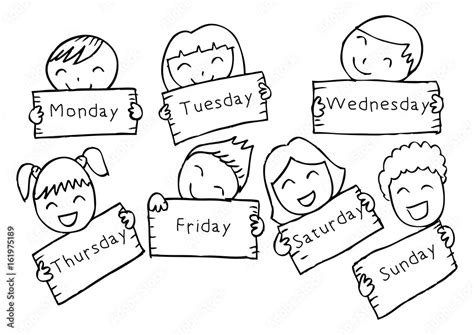 Days Of Week With Children Cartoon Style Stock Illustration Adobe Stock