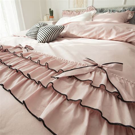 Pink Ruffle Bedding Set Minimalist Duvet Cover Set High Etsy