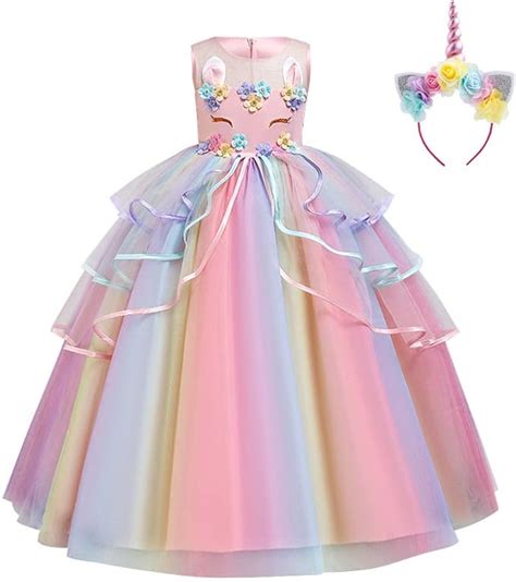Girls Rainbow Unicorn Dress Up Costume Princess Pageant