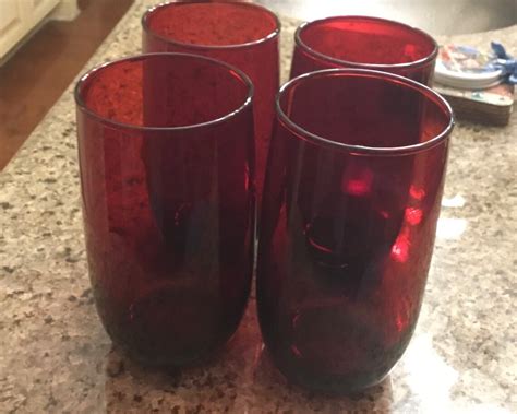 Handmade Ruby Red Glass Tumblers Set Of 4 1950s Made In Etsy