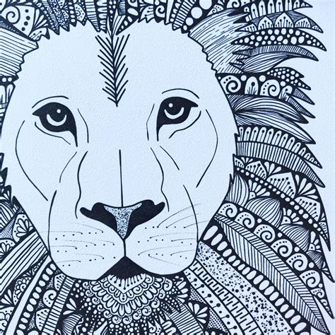 Zentangle Lion Print Zentangle Lion Art Print Wall Decor Etsy India