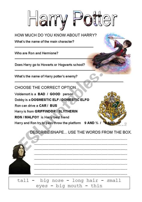 Harry Potter Esl Worksheet By Lolamora3