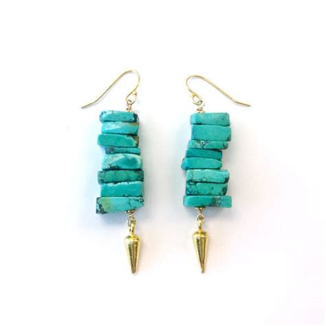 Turquoise Earrings Spike Jewelry Gold Vermeil Hipster Etsy