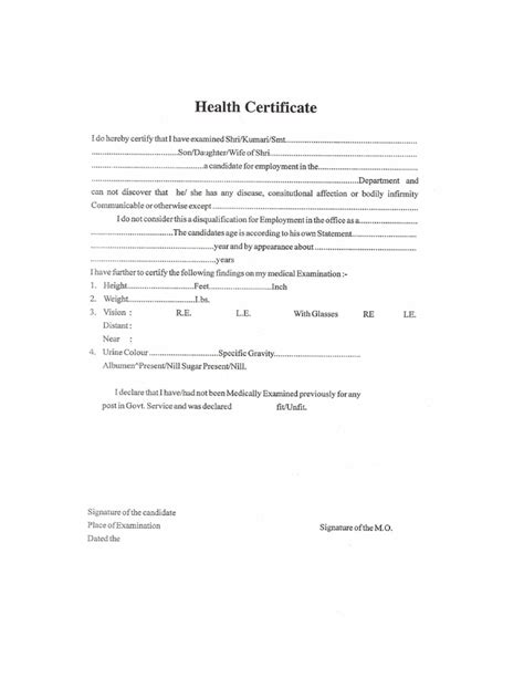 Health Certificate Format Pdf