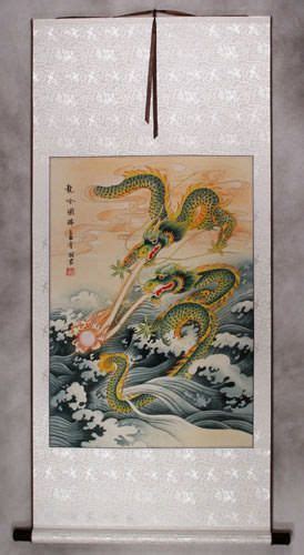 Two Dragons Pearl Fireball Revelry Wall Scroll